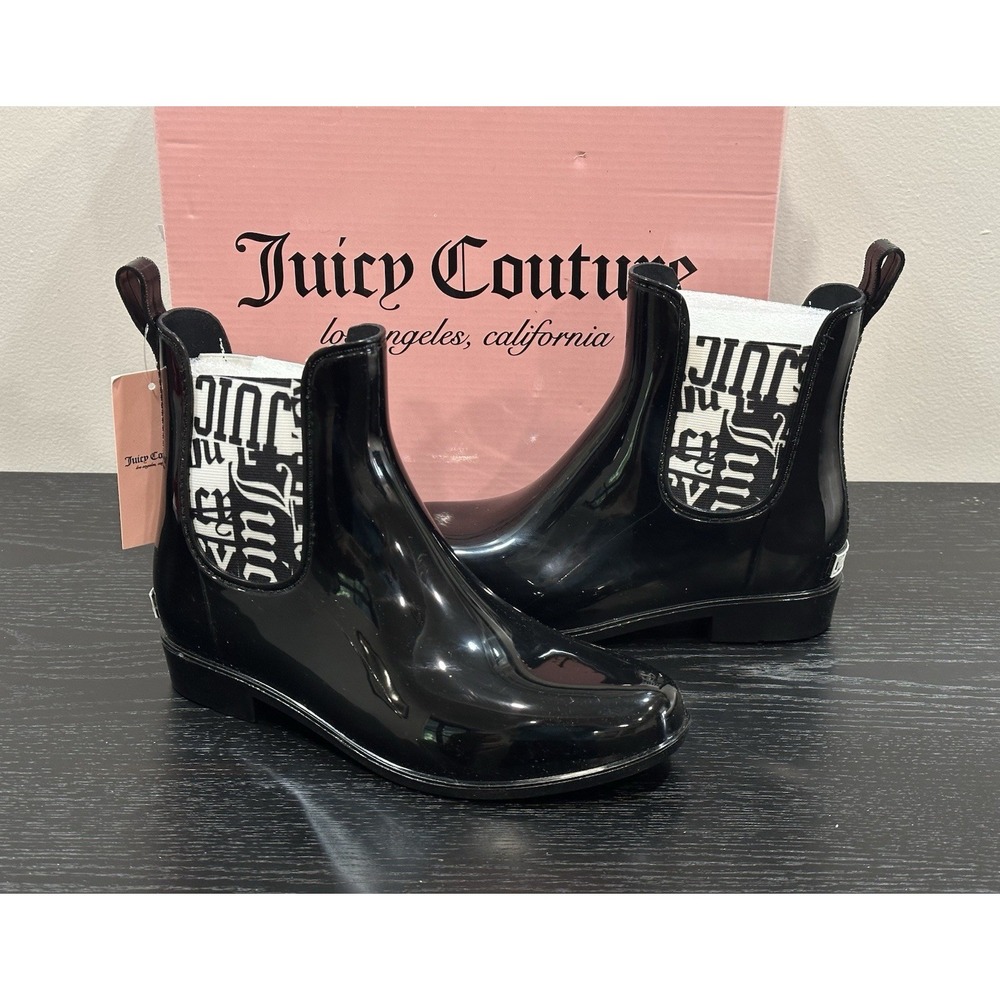 Juicy Couture Women's Romance Black ankle rain boots Size 6 NEW
